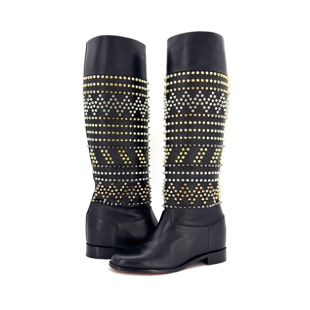 Christian Louboutin Rom Chic Flat Calf Spike Knee High Boots Women’s 37 Shoes - Picture 3 of 9